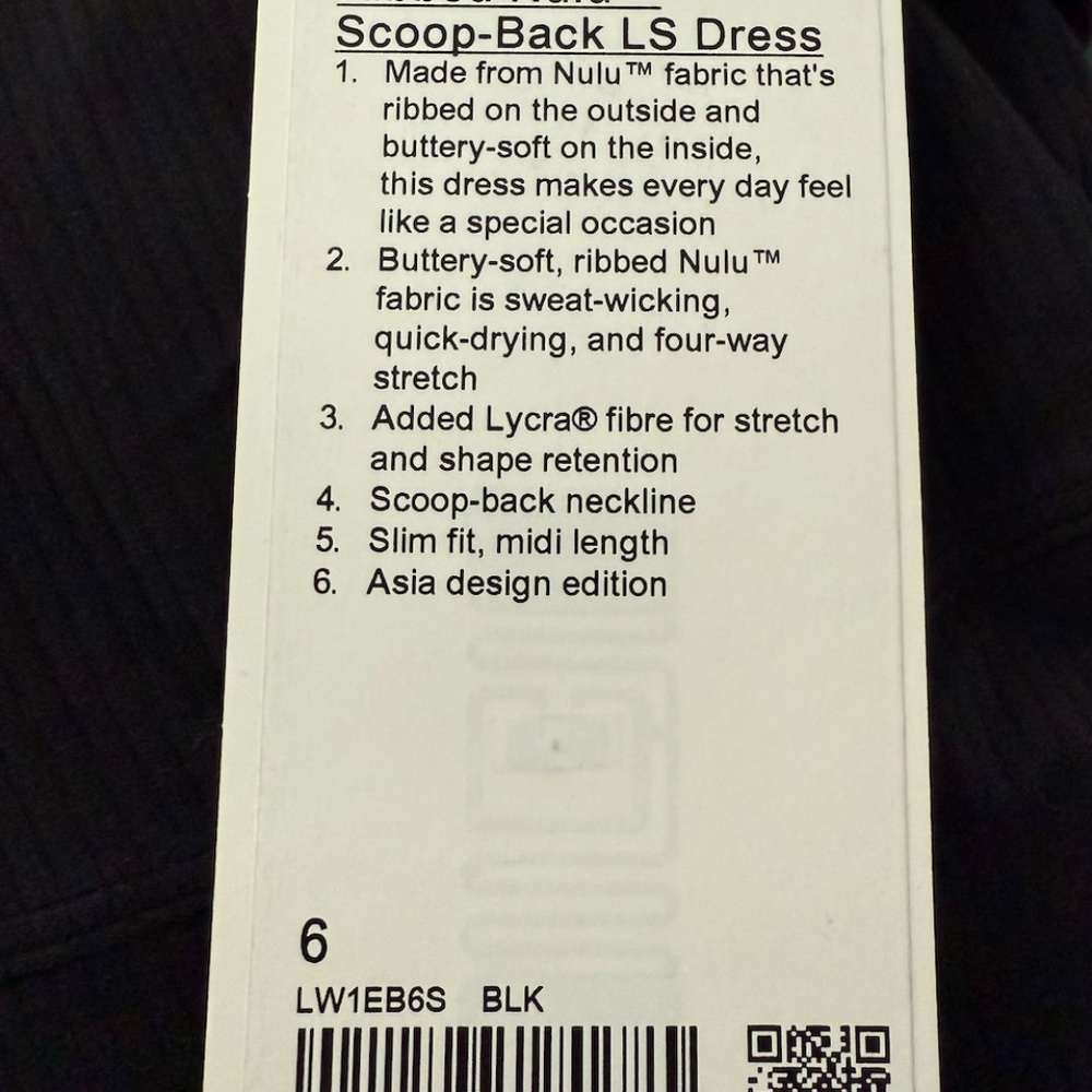 Lululemon Ribbed Nulu Scoop-Back Long-Sleeve Dress (Size 6) in Black - Picture 7 of 7